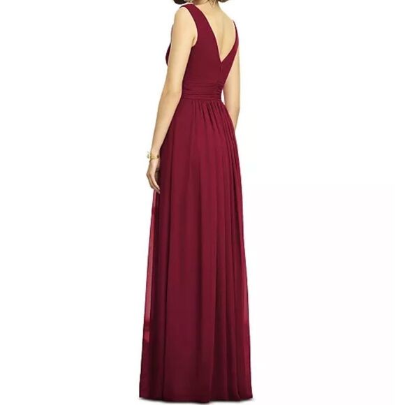 Dessy Collection Shirred Chiffon Long Gown Burgundy Size 0 MSRP $273 - Picture 2 of 13